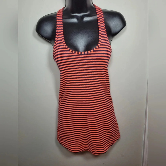 Lululemon Cool Racerback Classic Stripe Light Flare Inkwell sz 4 - Picture 2 of 5